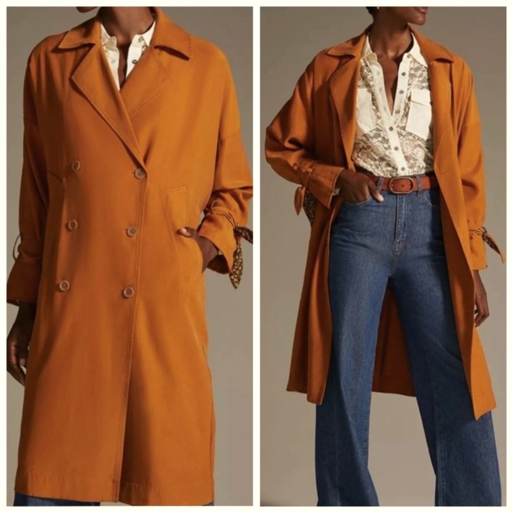 By Anthropologie Oversized Draped Trench Coat in Rust/Copper, Baggy, Sz Medium.